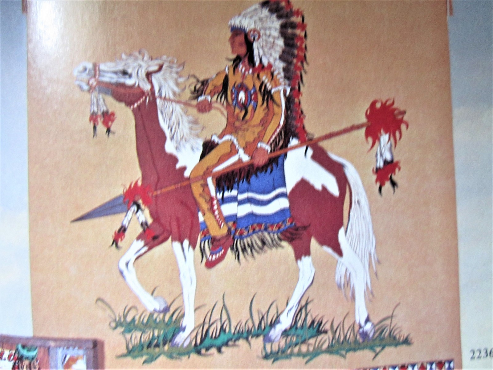 Tri Chem Artex 2236 Indian Chief  Painted Horse Large Mural 42X42 Picture paint
