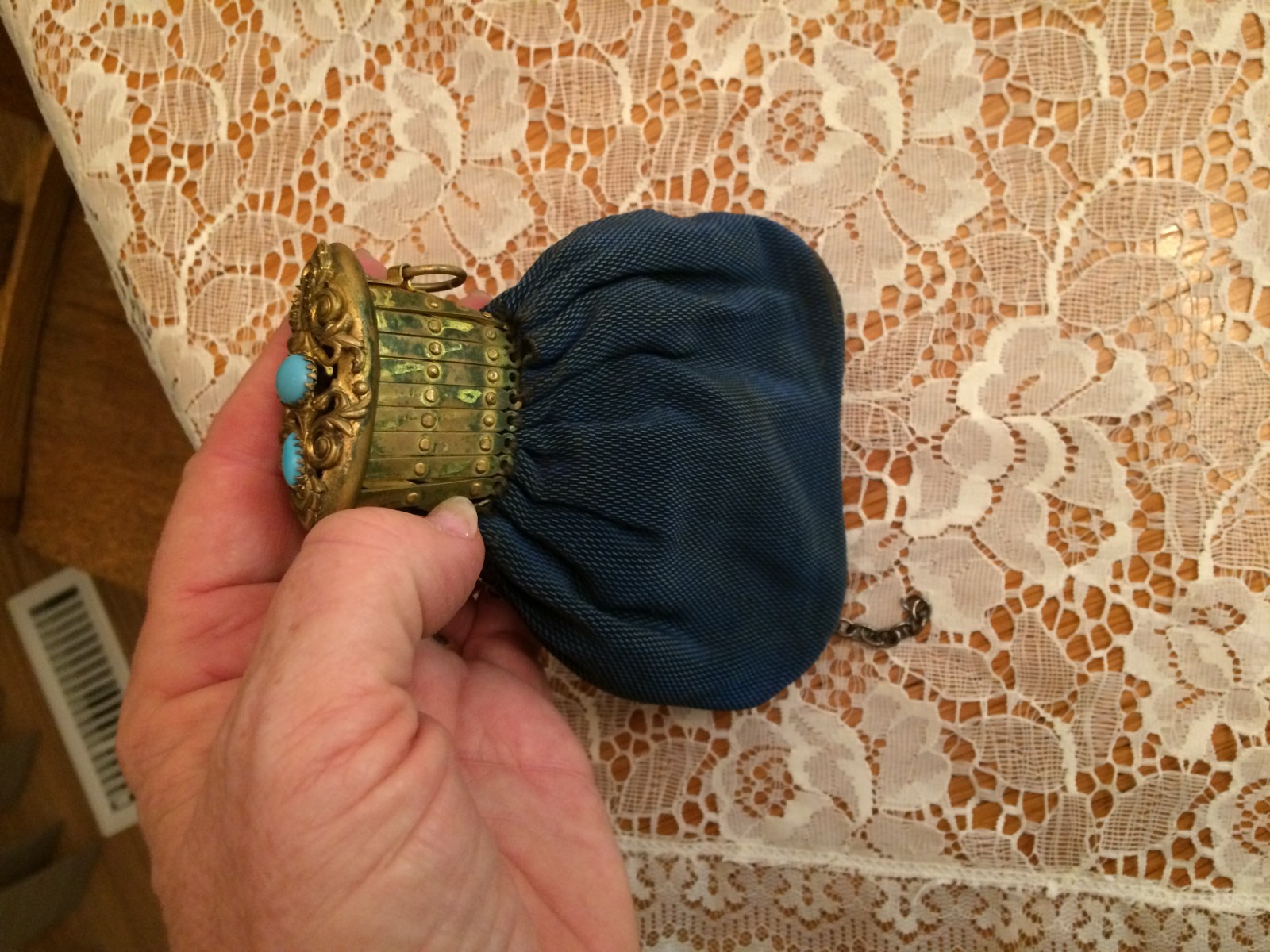 Very Old Metal and Cloth ? Vintage ? Ladies Handbag, As Is Condition