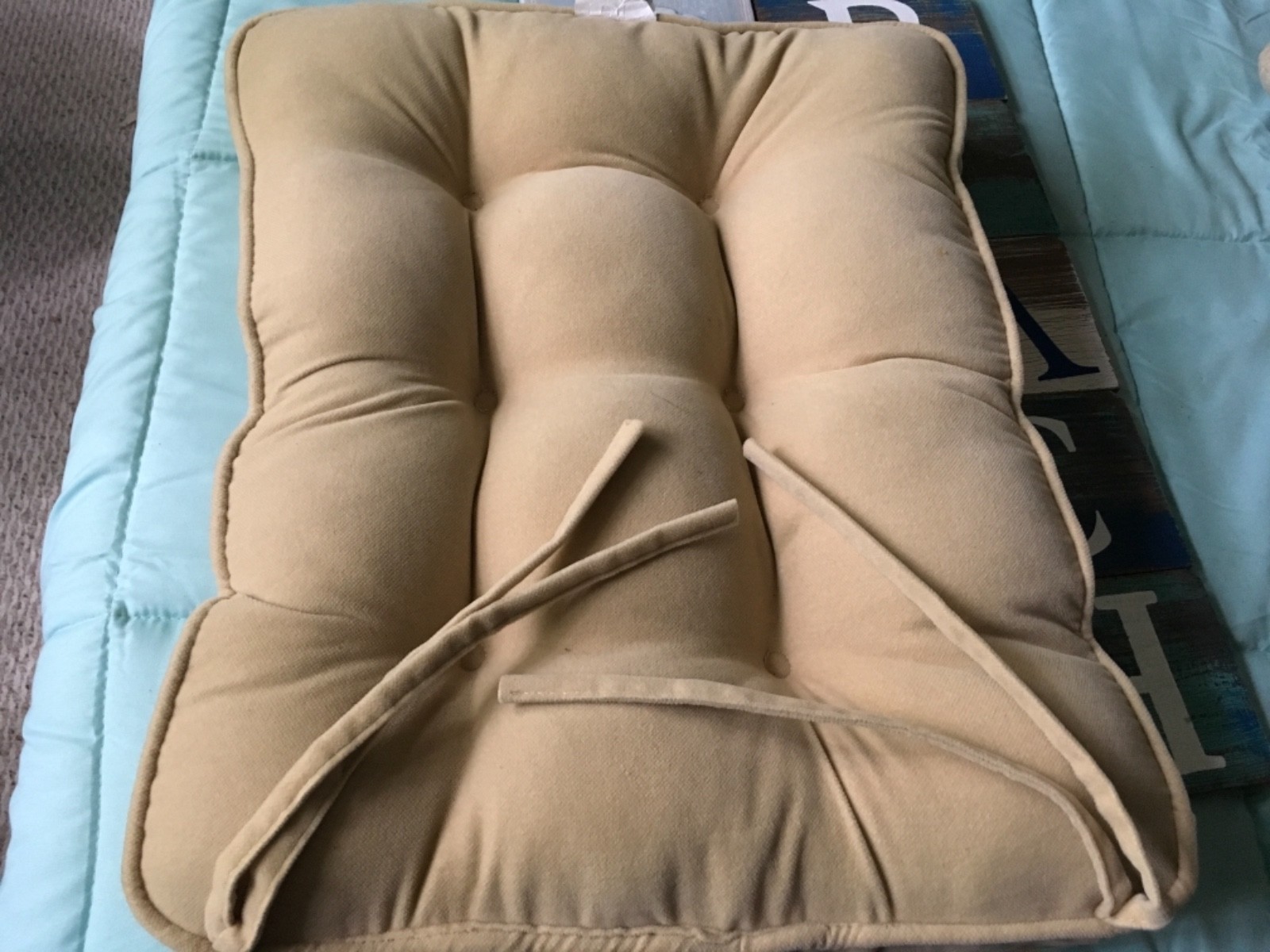 2 Piece Rocking Chair Cushion Set with Tuffed Corded-Boxed Cushions with Ties