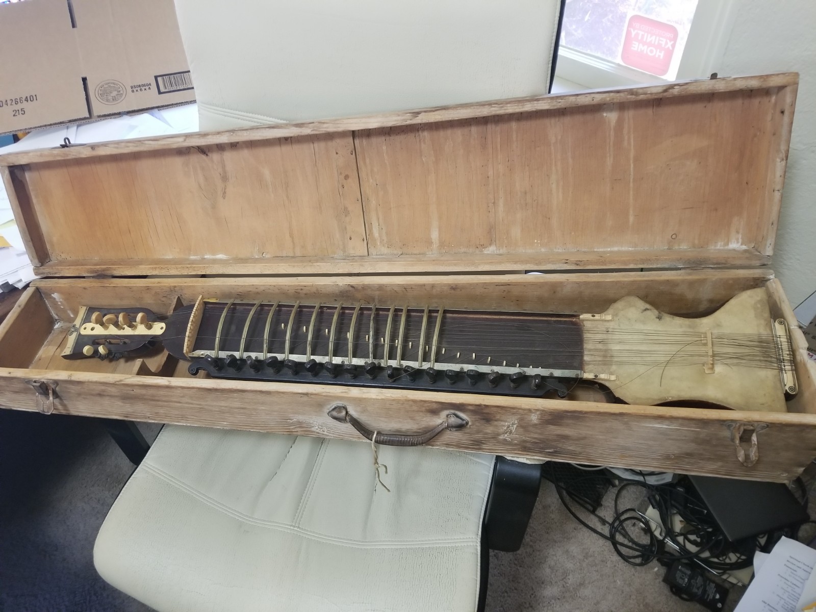 Old Antique Indian Music Instrument Dilruba String Esraj Sitar Guitar With Box