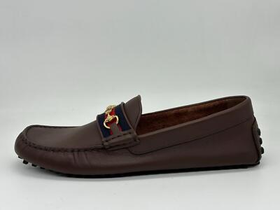 Pre-owned Gucci Ayrton Webstripe Horsebit Driving Driver Loafers Moccasin Flat Shoes $740 In Brown
