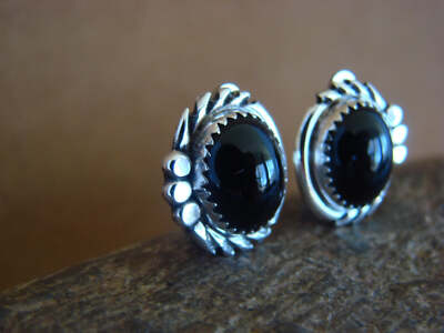 Navajo Sterling Silver Onyx Post Earrings by Delores Cadman