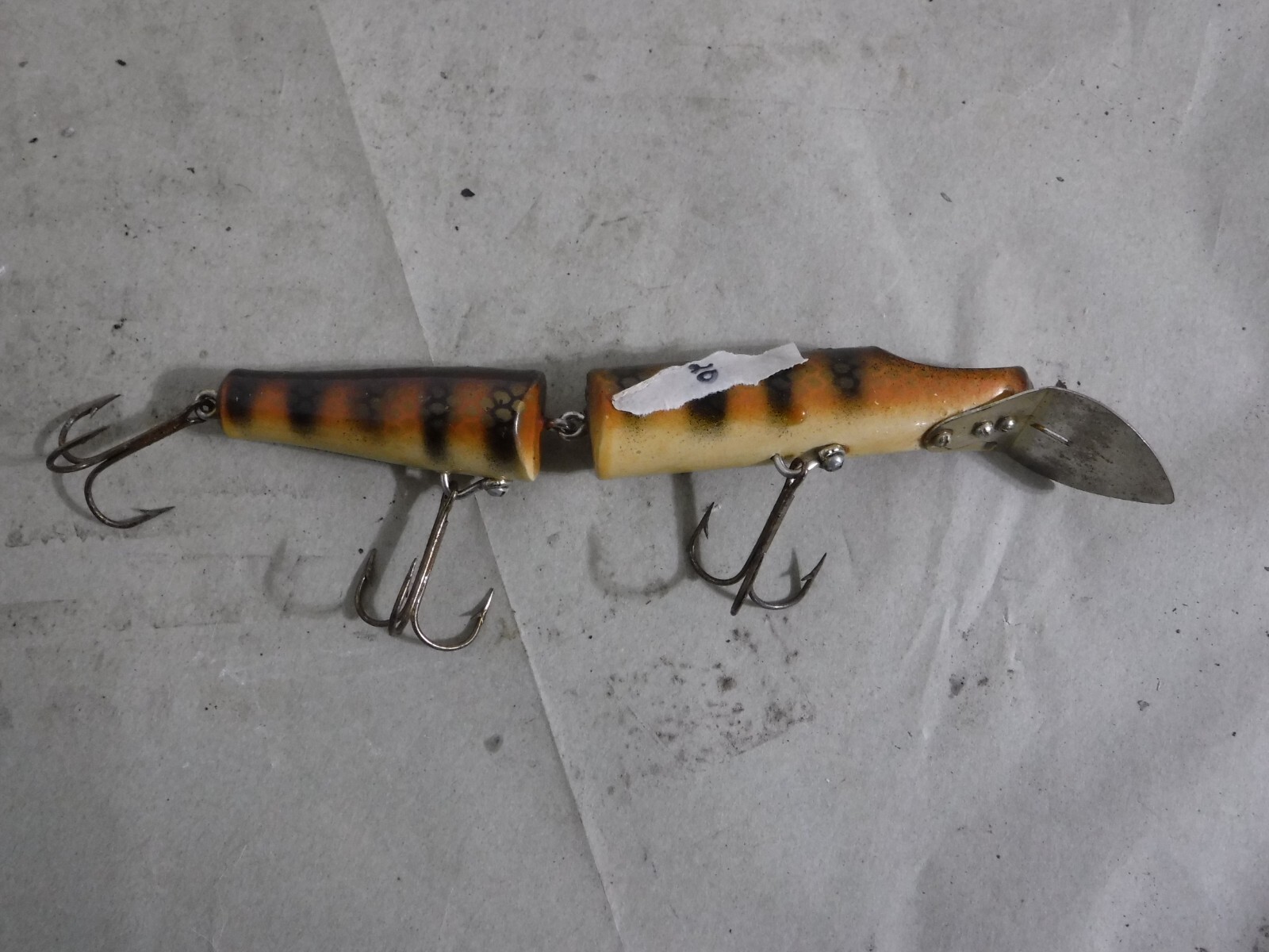 Vintage Wooden Fishing Lure, Jointed Three Treble Hooks