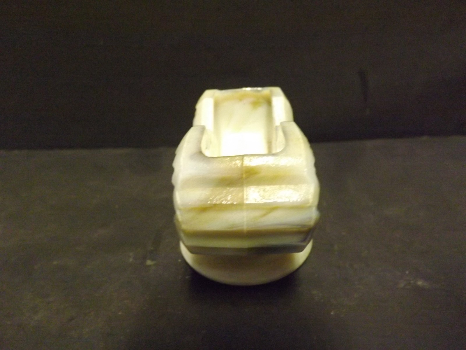 RW MARKED ALABASTER MARBLED BLUE SMOKEY CREAM PEDESTAL DECK OF CARD HOLDER