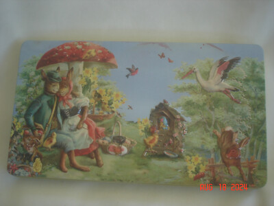 CONFISERIE HEIDEL EMBOSSED METAL EASTER BUNNY / SPRING Motif CHOCOLATE CANDY TIN