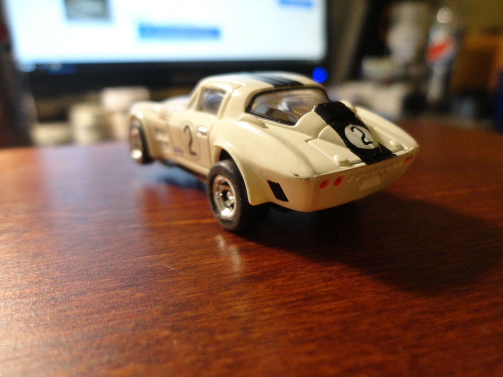 64 corvette ho slot car w/ custom wheels and open rivet chassis