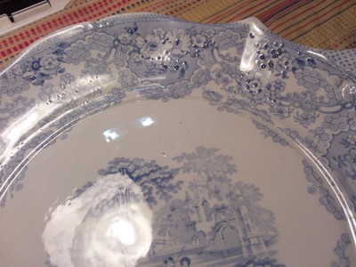 VINTAGE FLOW BLUE & WHITE PLATTER - BRITISH RIVERS - 12 X 13 1/2 INCHES