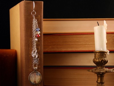 Floral Silver Springtime Paris Bookmark with leaves, butterfly, heart, Swarovski