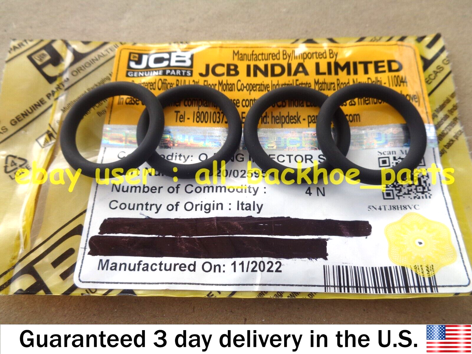 JCB BACKHOE - GENUINE JCB O RING, SET OF 4 PCS. (PART NO