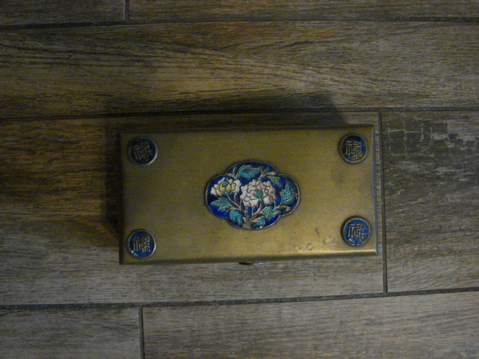 Antique Chinese Brass Cloisonne Cigarette Box - Cedar Lined