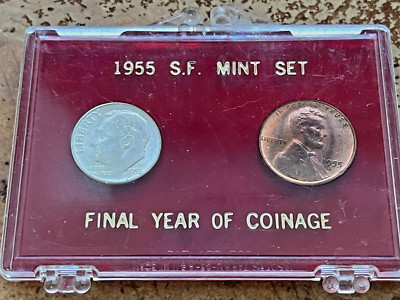 1955 S Mint Set, Dime and Penny in Capitol Like Holder. free shipping