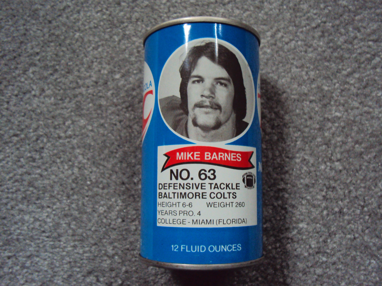MIKE BARNES Baltimore Colts 1970's RC Royal Crown Cola NFL Football Vintage Can