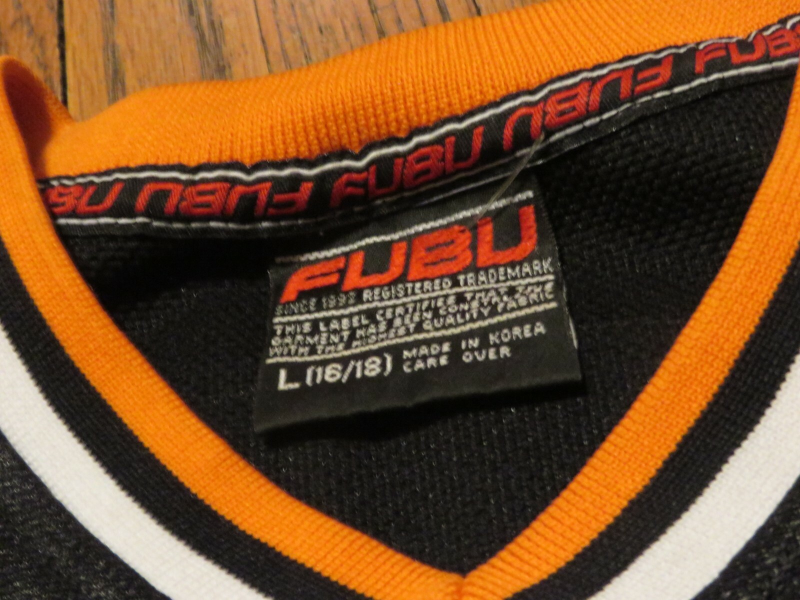 Boys' VTG FUBU Sports Miami 05 Black Orange Youth Baseball Jersey sz L (16/18)