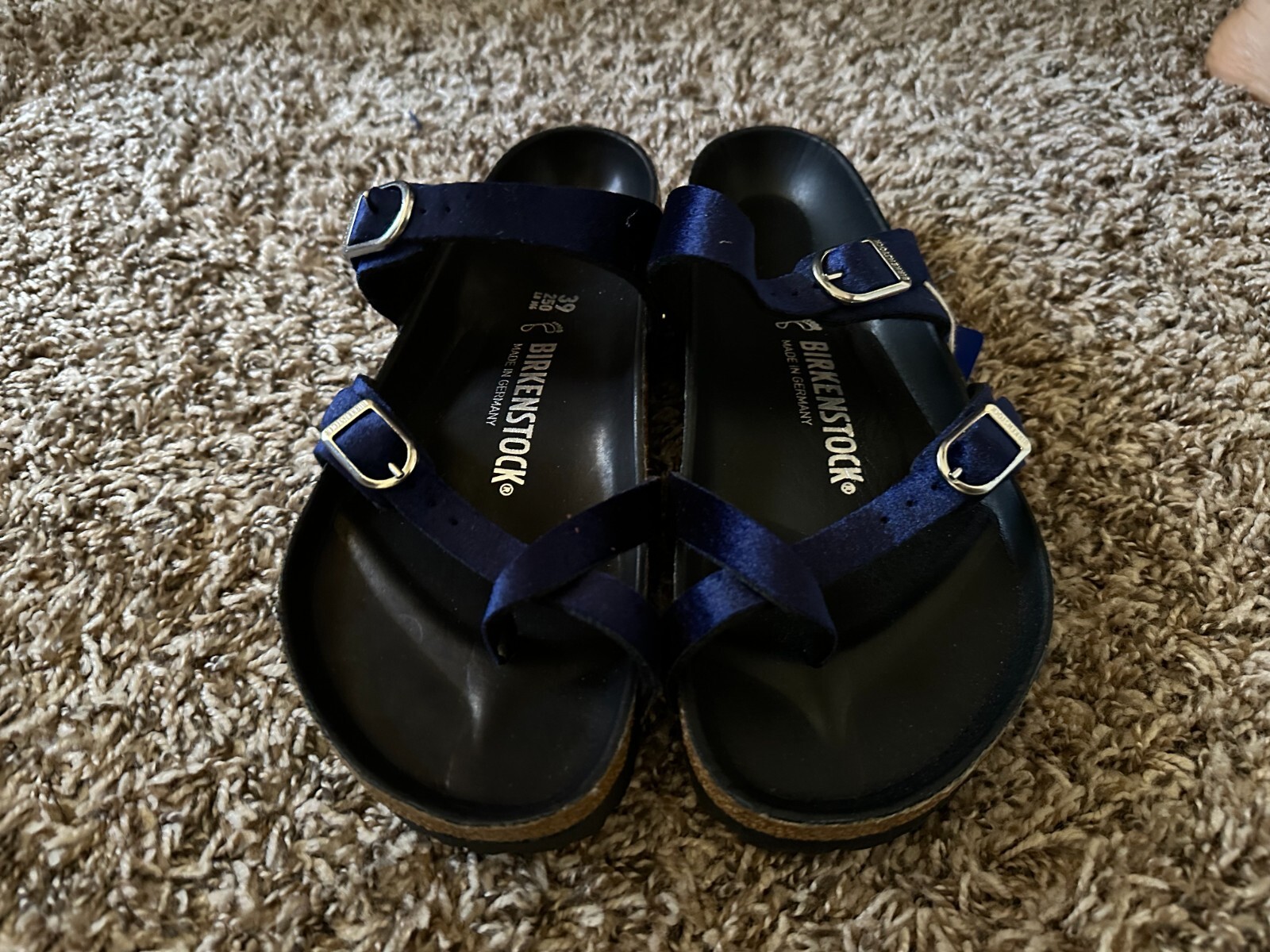 Pre-owned Birkenstock Mayari Big Buckle Velvet Sandal, Blue, Eu39 Us9-9.5, Wide Width