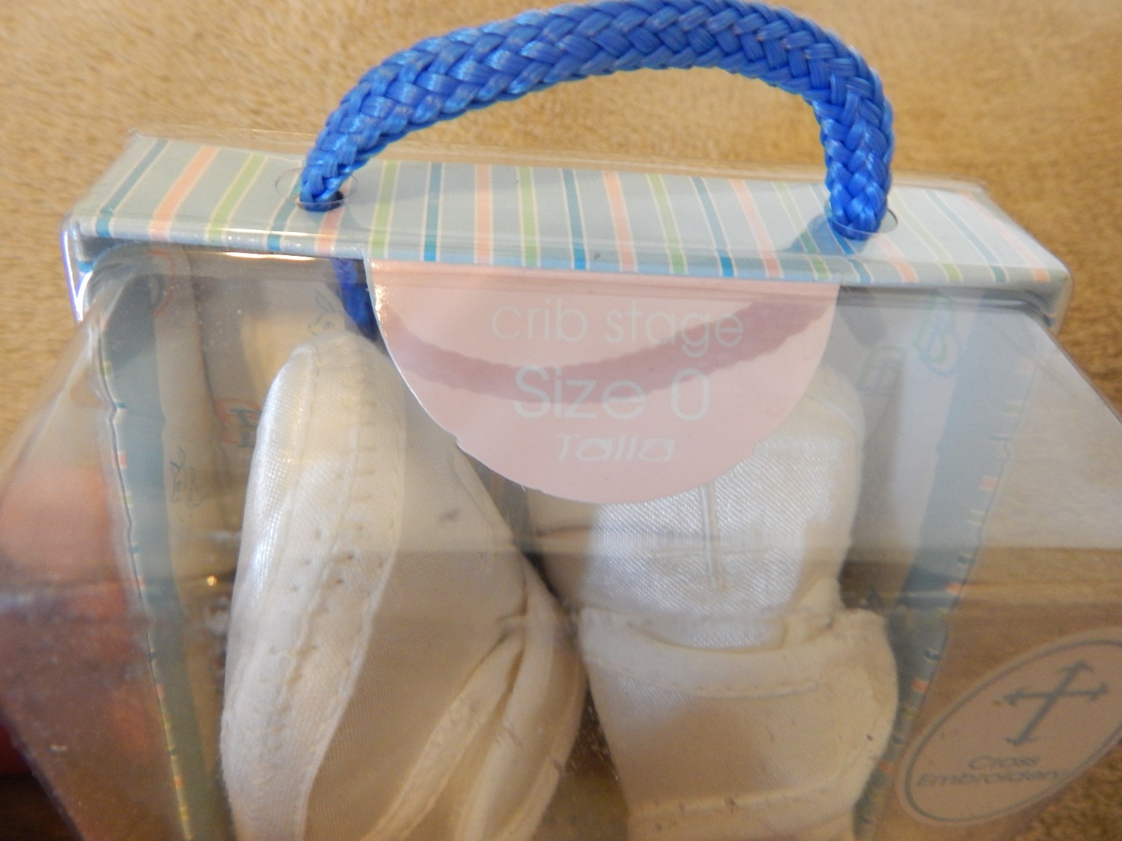 NEW Baby Deer White Satin Crib Shoes Sz 0 Baptism Christening Lace Cross Design