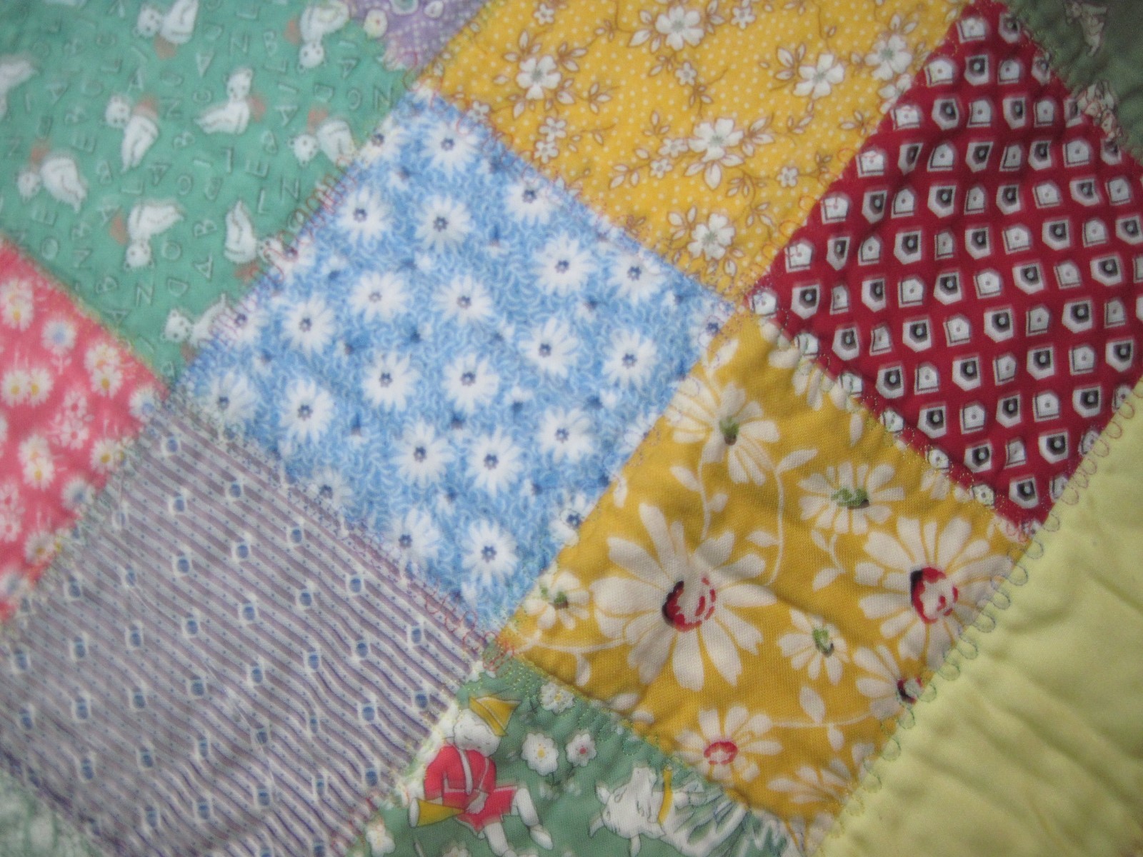 Handmade Vintage Retro-Look Crib Lap Quilt - 38