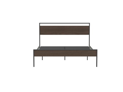 Metal Platform Bed Frame with Walnut Wood Headboard and Footboard Queen Bed NEW