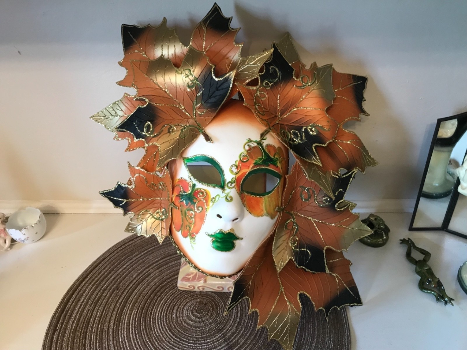 womans FACE wall mask   AUTUMN /FALL leaves Italy hand painted Venezia decor
