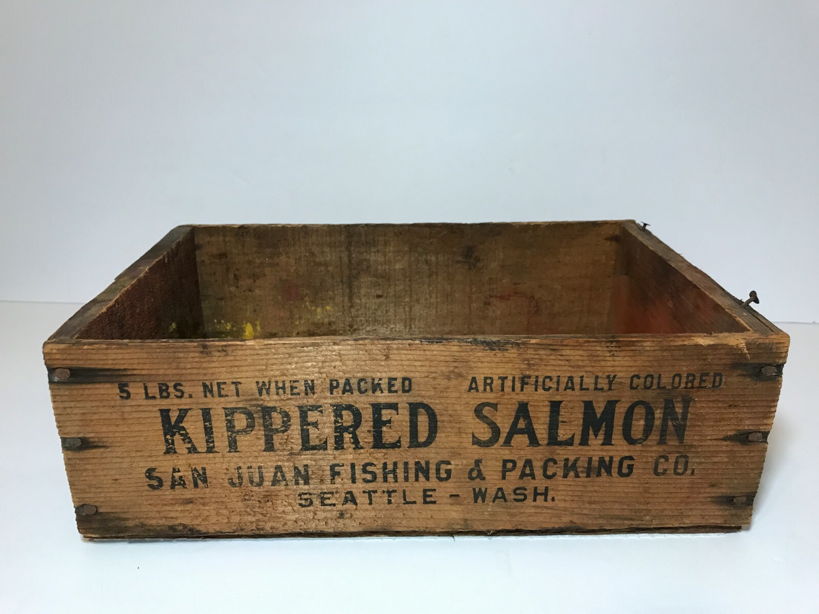 VINTAGE  WOODEN CRATE SAN JUAN FISH CO SEATTLE WA ADVERTISING