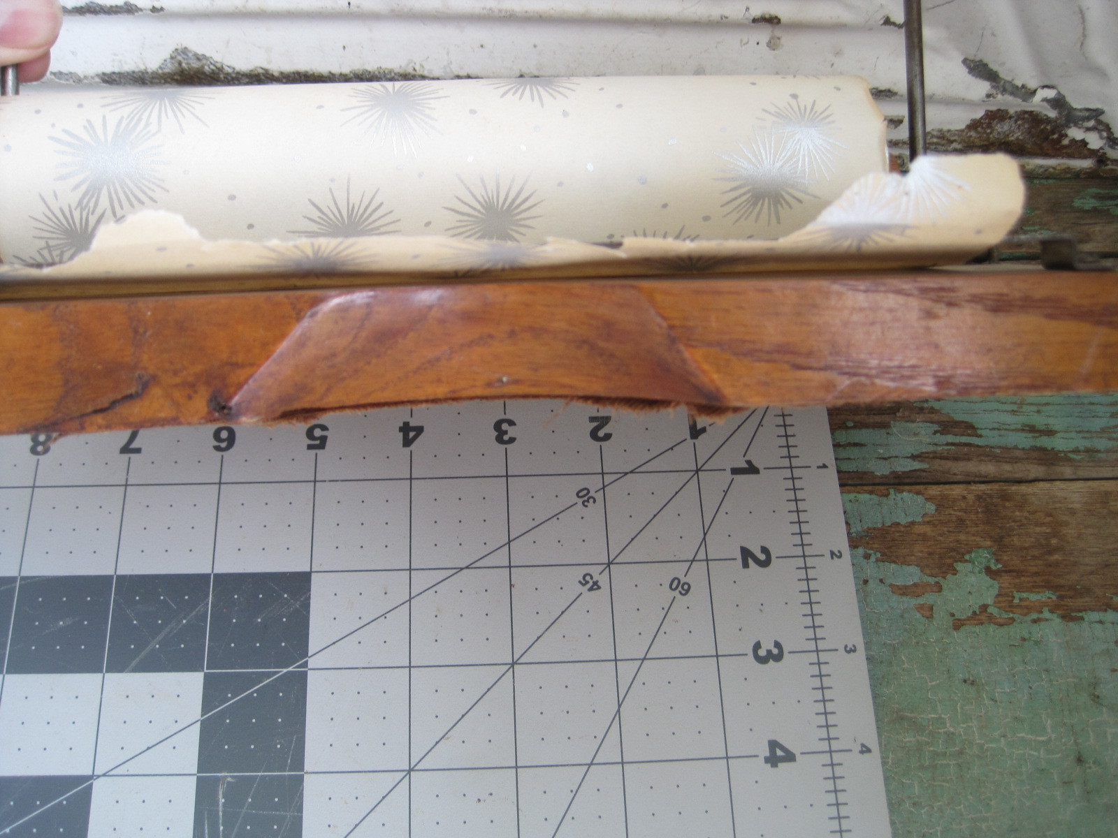 Vintage Small Wooden Paper Dispenser with Vintage Paper