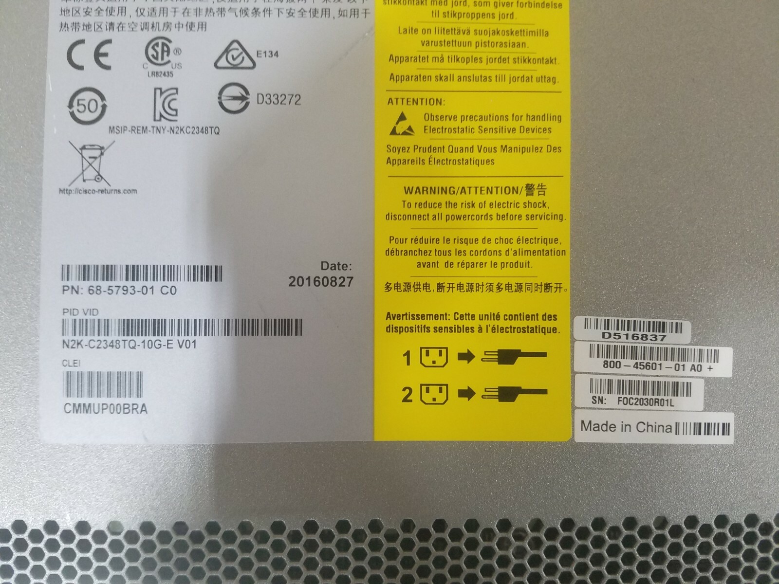 Cisco Nexus N2K-C2348TQ-10G-E V01 24 Port SFP+ Dual AC Switch
