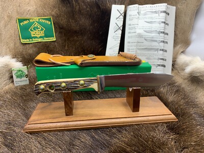 1985 Puma 6378 Outdoor Knife With Stag Handles & Sheath Mint In G/Y Box + Tag A1