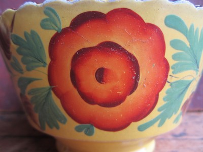 English Staffordshire Canary Yellow Polychrome Brushstroke Decorated Tea Bowl