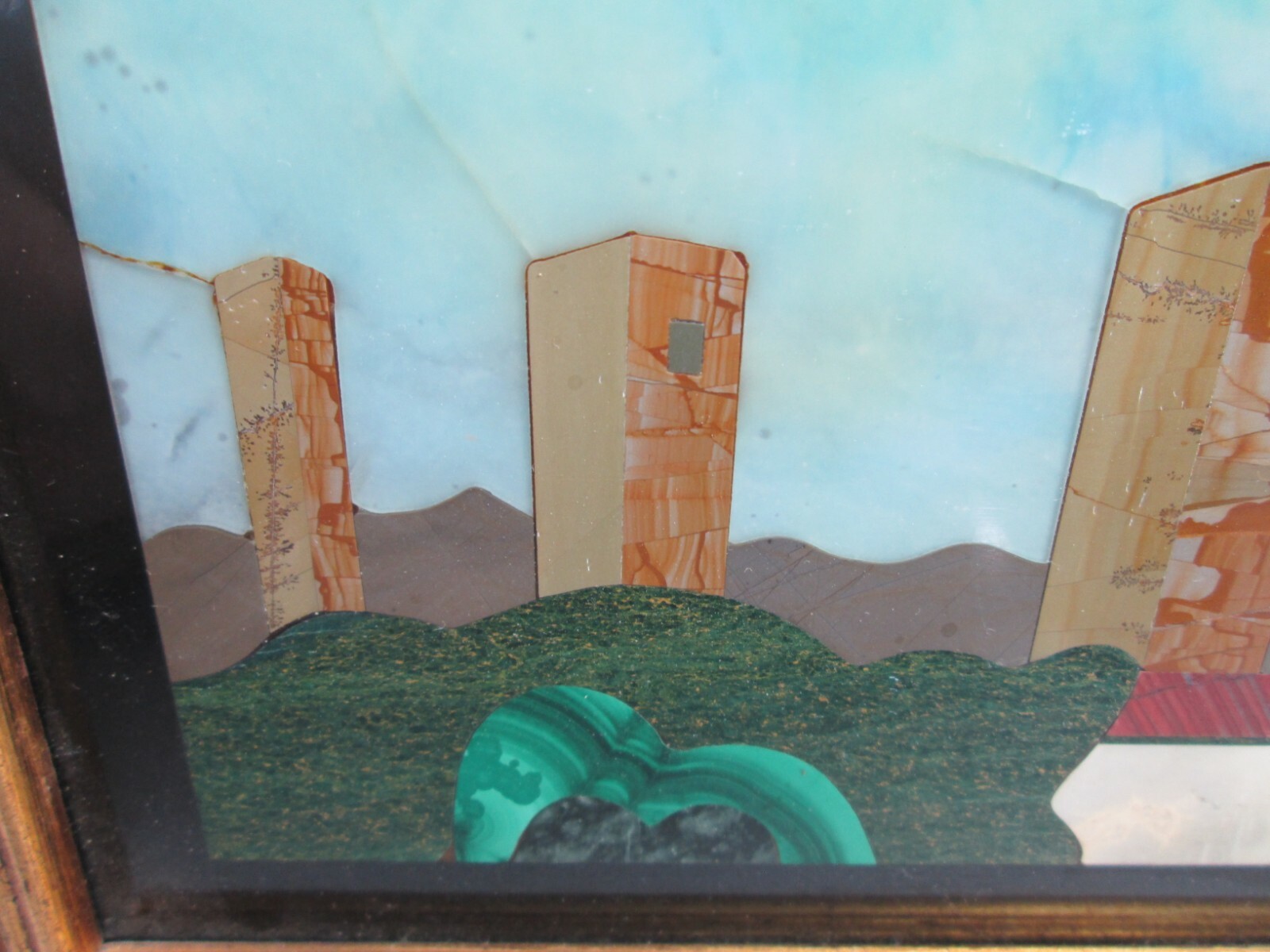 Pietra Dura Mosaic Stone Inlay Landscape San Gimignano Italy Framed 1980