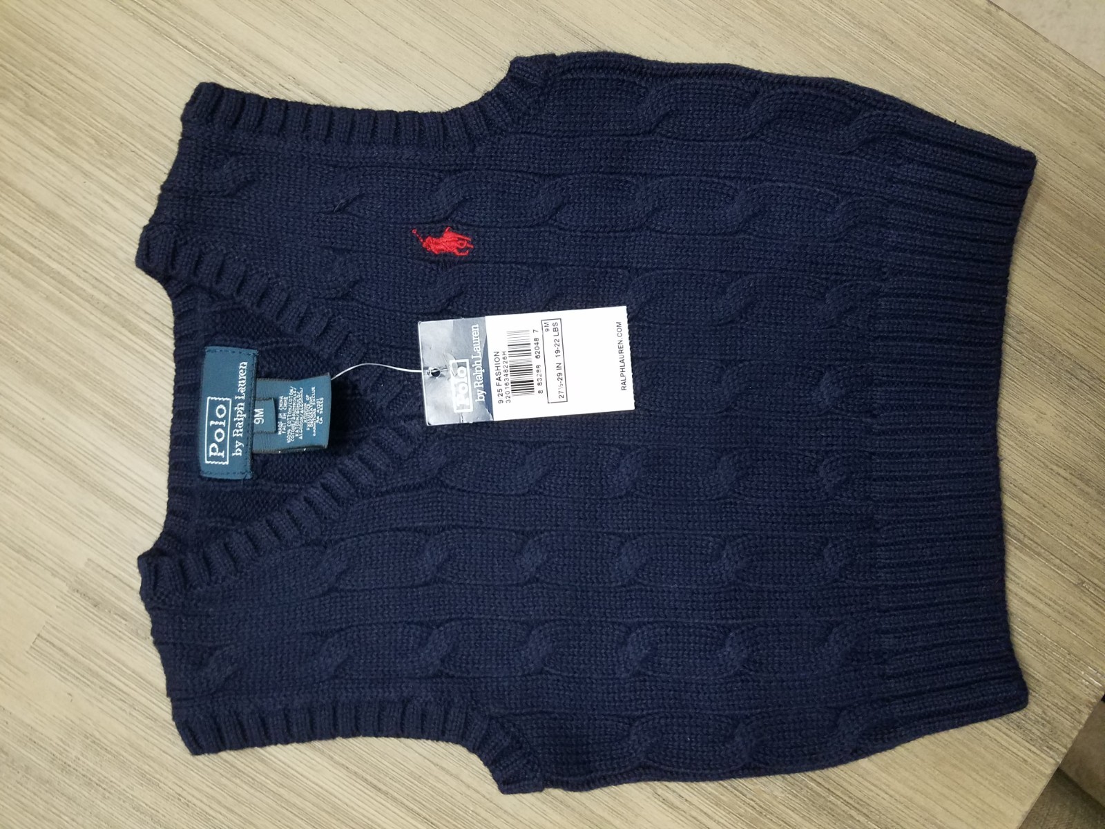9 months Baby Boy Navy Blue Ralph Lauren Vest, 100% Cotton