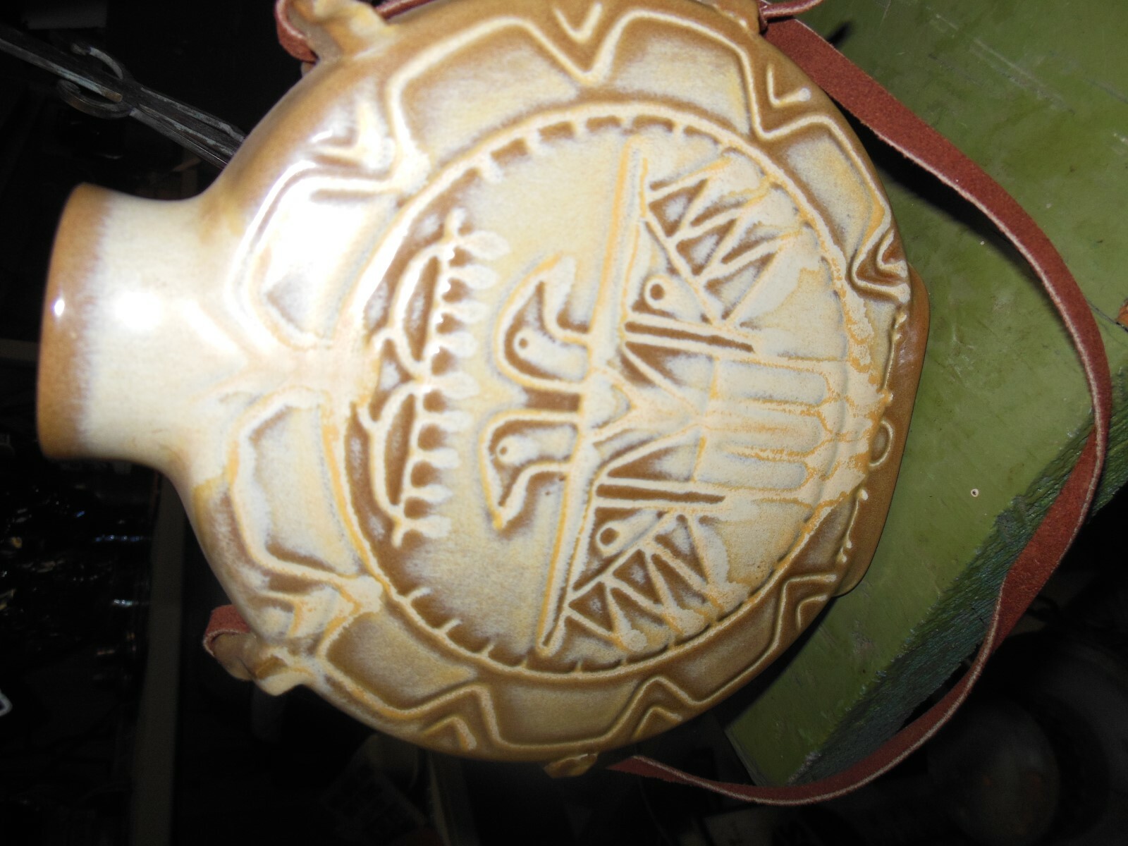 Art Deco Frankoma Thunderbird brown Ada Clay Pottery Canteen