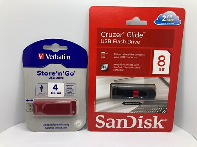 Sandisk Cruzer Glide 8GB USB Flash Drive & Verbatim Store n Go 4GB USB Drive