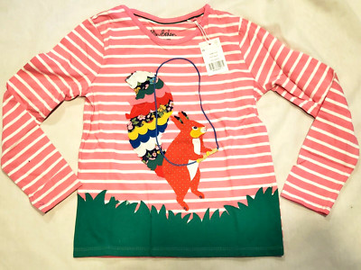 Mini Boden Squirrel Applique Shirt Pink Stripe NWT New 8-9