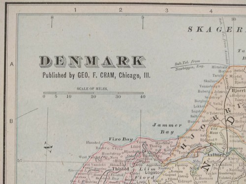 Vintage 1903 DENMARK Map 11