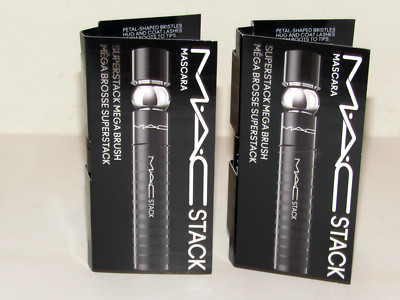 2 MAC Stack Mascara MEGA Brush Black 0.07 Oz 2.1 mL Each Travel Size MACStack