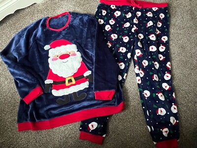 Studio Nightwear Navy Santa Christmas Fleece Adult Pyjamas £39.99 New