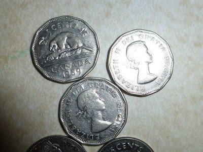 Lot of 9 Canadian Nickels  1959 1962 1964 1968 1972 1973 1974 1987