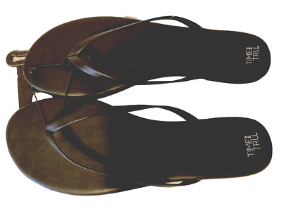 TIME AND TRU Barely There Black Comfort Sock Flip-Flop Sandals Sz 7*