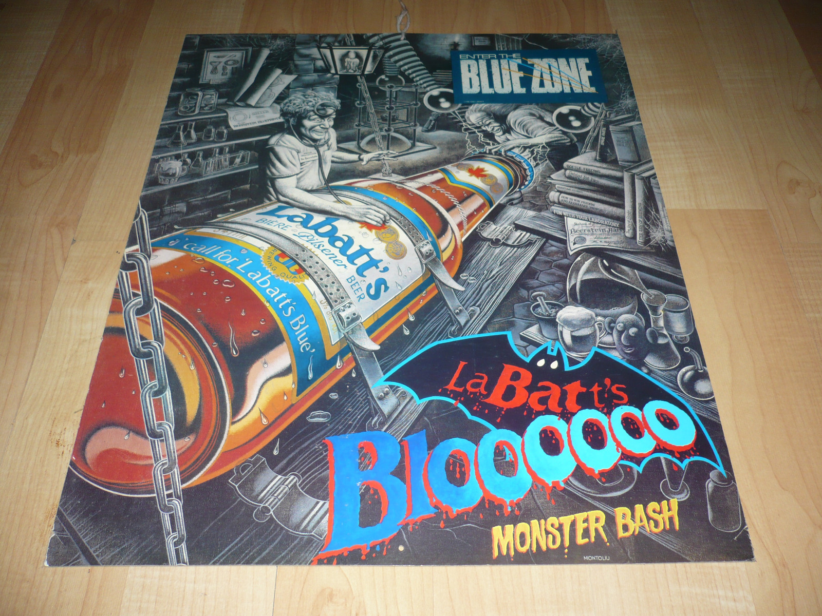 Labatt's Blue 1988 ENTER THE BLUE ZONE MOSTER BASH 2 SIDED Cardboard Poster