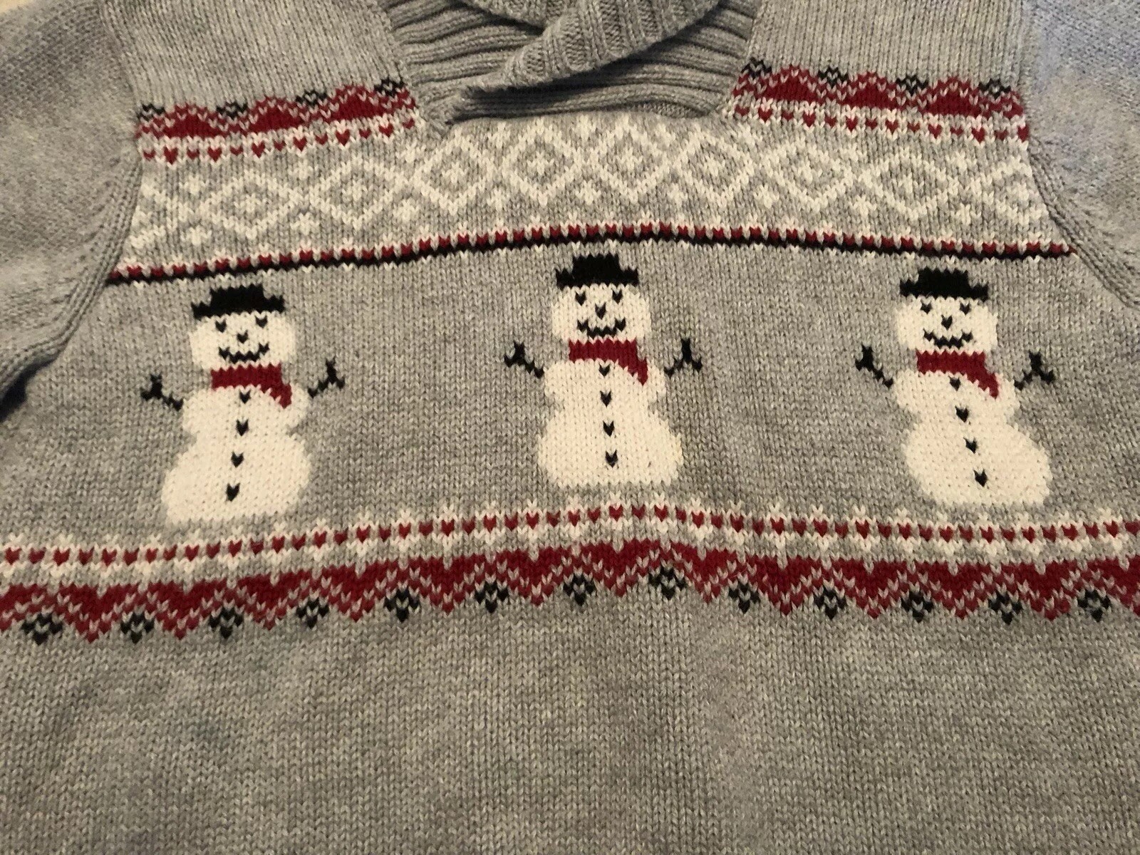 New GYMBOREE Boys Gray Shawl Collar Snowman Long Sleeve Sweater Cotton Size 4T