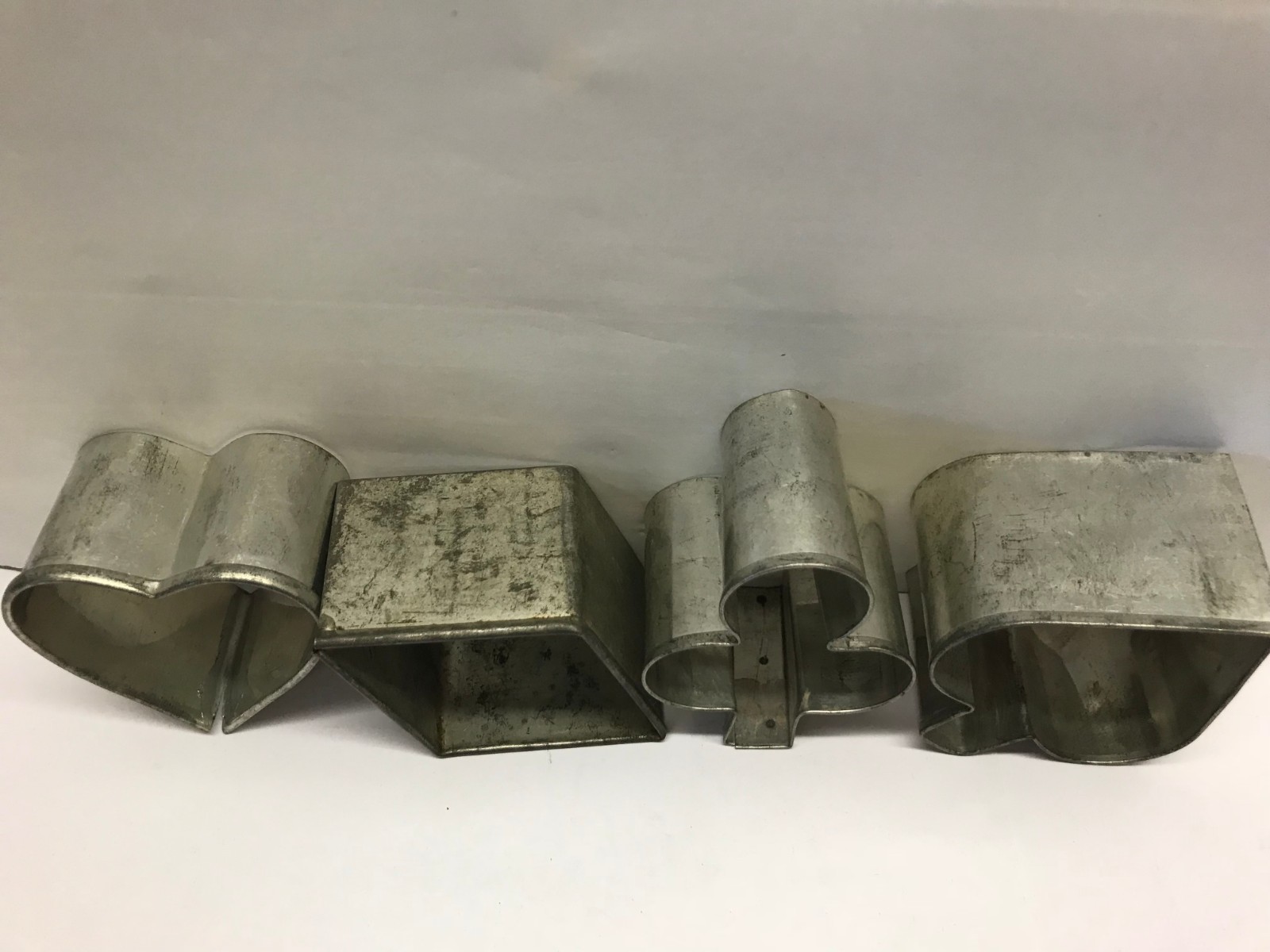 Vintage Lot BISCUIT Dough COOKIE CUTTER Tin Metal Antique CARD SET Diamond Heart