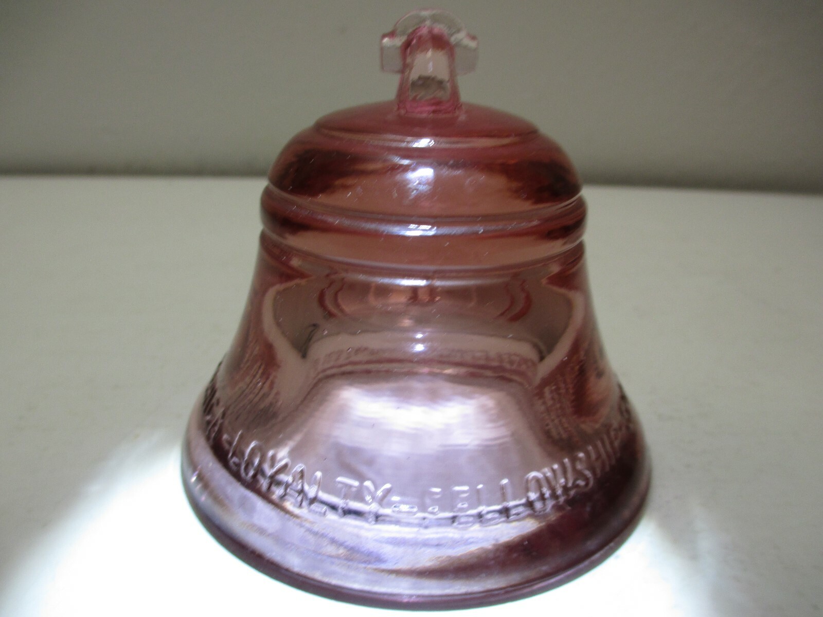 Vintage Telephone Pioneers of America Glass Bell Paperweight Rose Pink 1984