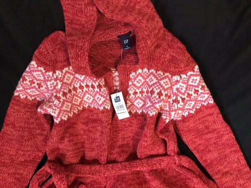 Gap Maternity Coat women Size Medium Knit Jacket Red Pink White Fair Isle Stripe