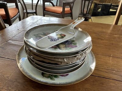 VTG NASCO JAPAN DEL CORONADO FRUIT LUSTERWARE DESSERT PLATE SET SERVER 10PC. NEW