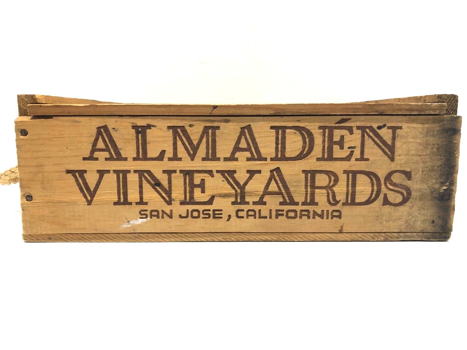 Vintage Almaden Vineyards California Wood Wine Crate Box with Sliding Lid