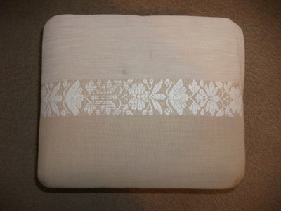 VINTAGE CA. 1940's FOOT STOOL, SOLID WOOD FRAME & RE-COVERED TOP, ORIG. STAIN