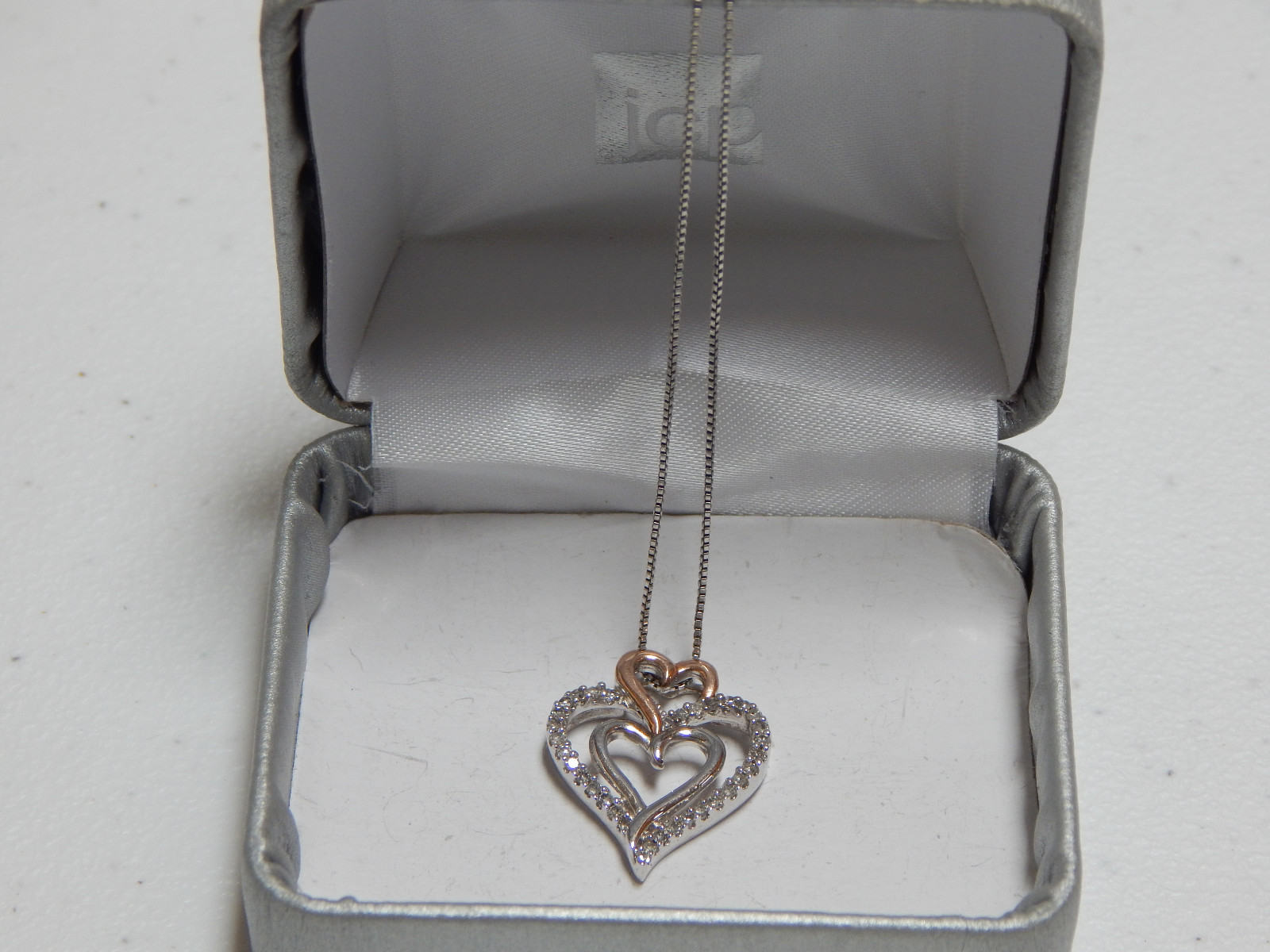 14K Rose Gold & .925 & .34ctw Diamonds Triple Heart Pendant Chain - Retail $333