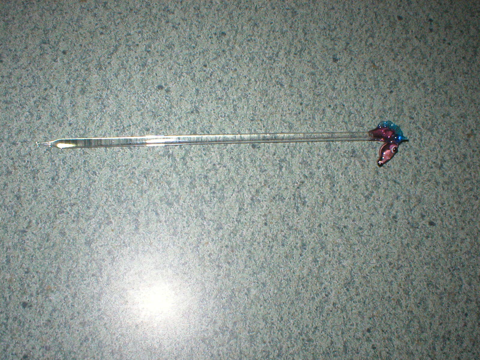 VTG Blown Art Glass Purple/Blue Horse Swizzle Stick Stir Pick Stick 6 3/8