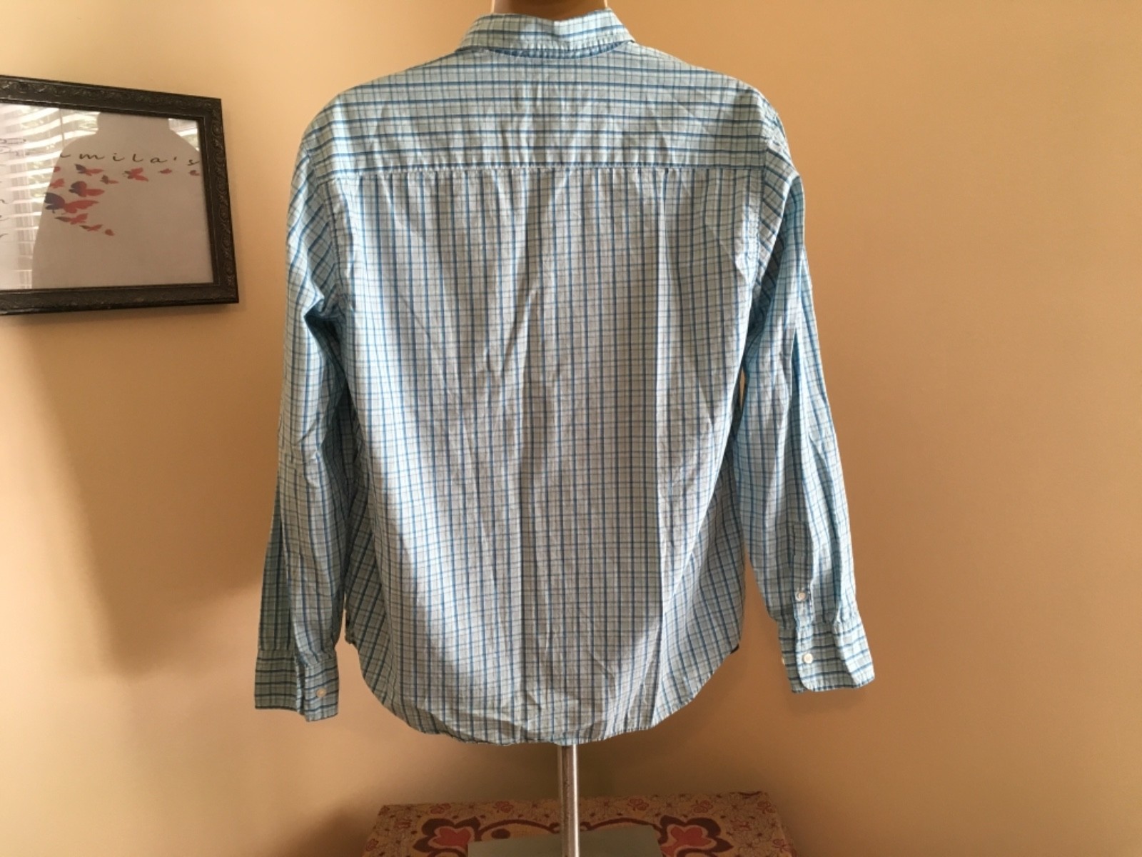 Aeropostale Teal T-Shirt Long Sleeve Plaid Button Front Men's L