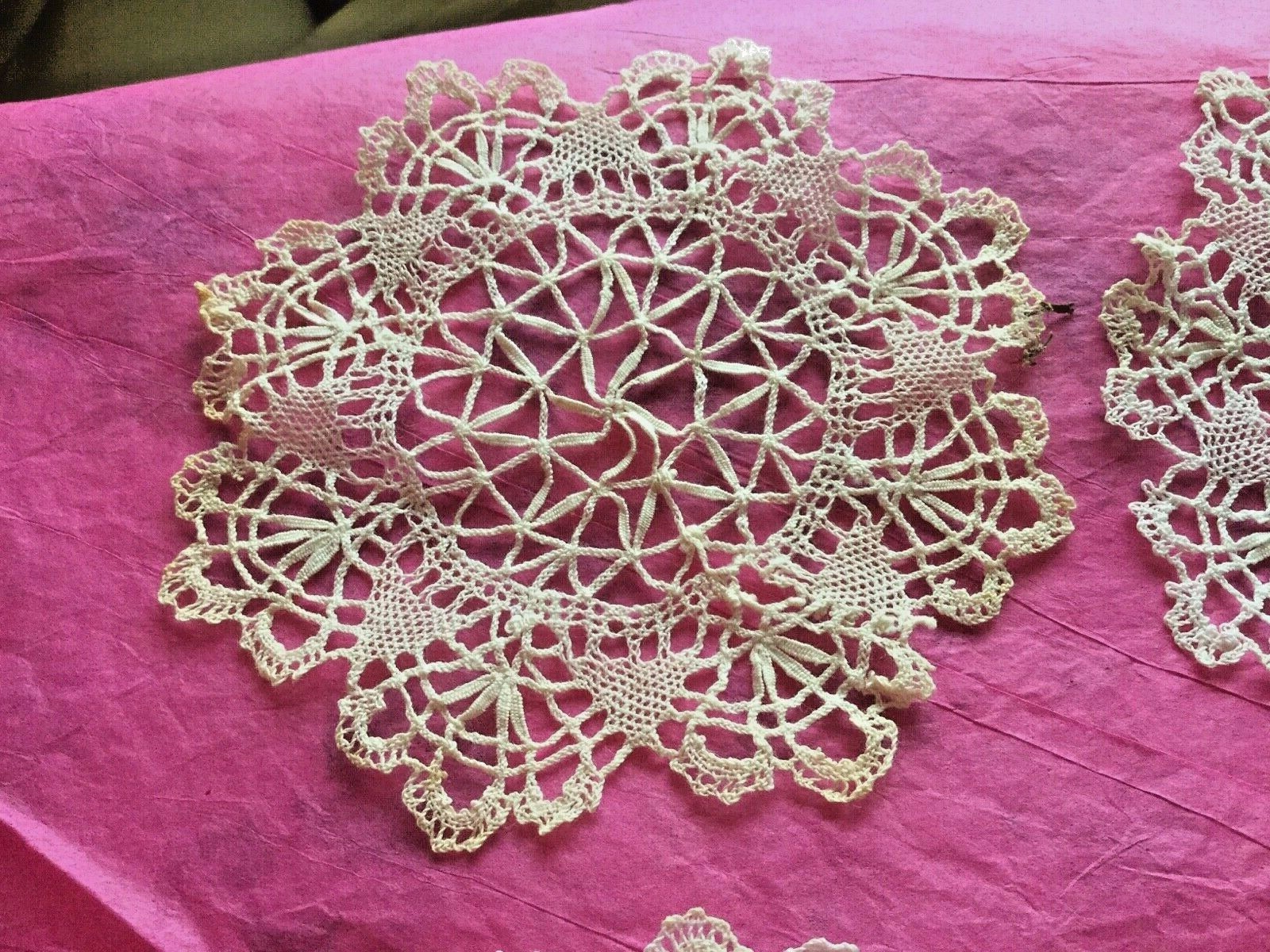 4 antique small vtg lace Dollie all Genoese lace hand made