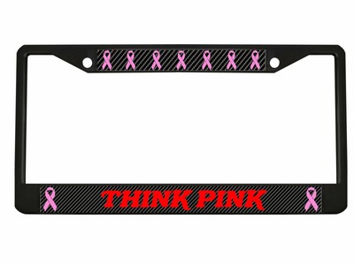 Think Pink Breast Cancer Ribbons Car License Frame  (Carbon)